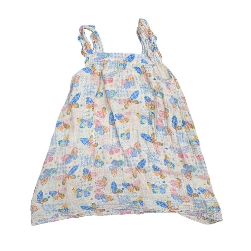 Angel Dear Girl's Cream Butterfly Organic Cotton Muslin Sun Dress- Size 5